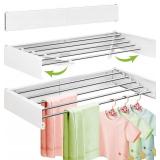ZdwCyl Wall Mounted Drying Rack,32 inches,Foldbale, Clothes Drying Rack,Laundry Drying Rack Wall Mount,Drying Rack Clothing Space Saver,Retractable,Collapsible,Folding Laundry Rack,White