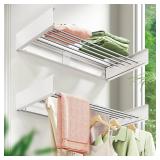 ZdwCyl Wall Mounted Drying Rack,32 inches,Foldbale, Clothes Drying Rack,Laundry Drying Rack Wall Mount,Drying Rack Clothing Space Saver,Retractable,Collapsible,Folding Laundry Rack,White