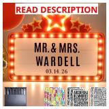Personalized LED Wedding Bottle Service Sign, Large Marquee Letter Light Sign with Letters Stickers for Wedding Reception, Birthday Party Nightclub Bar Entrance Decor, 20"x 16.5" Warm White Light