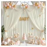 gogoparti 50ft x 12ft Ivory Wrinkle-Free Backdrop Curtain for Wedding Parties, Thick Polyester 10 Panels 5x12ft for Wedding Birthday Baby Shower Halloween Photography Party Background