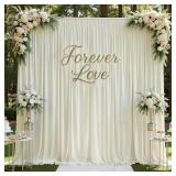gogoparti 50ft x 12ft Ivory Wrinkle-Free Backdrop Curtain for Wedding Parties, Thick Polyester 10 Panels 5x12ft for Wedding Birthday Baby Shower Halloween Photography Party Background