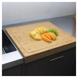 BAMOTTO CRAFTBAMBOO 21.7x18.9 Inch Oversized Bamboo Cutting Board and Sink Cover, Reversible Juice Groove & Flat Side, Non-Slip Detachable Lip, Kitchen Noodle Board Stovetop Cover