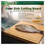 BAMOTTO CRAFTBAMBOO 21.7x18.9 Inch Oversized Bamboo Cutting Board and Sink Cover, Reversible Juice Groove & Flat Side, Non-Slip Detachable Lip, Kitchen Noodle Board Stovetop Cover