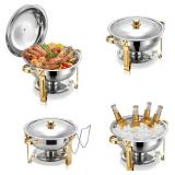 Chafing Dish Buffet Set 4 Pack, 6QT Round Stainless Steel Food Warmers for Home Family Gatherings, Holiday Parties, Gold & Silver Set with 4 Pans/Lids, Perfect for Catering & Special Events