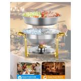 Chafing Dish Buffet Set 4 Pack, 6QT Round Stainless Steel Food Warmers for Home Family Gatherings, Holiday Parties, Gold & Silver Set with 4 Pans/Lids, Perfect for Catering & Special Events