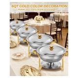 Chafing Dish Buffet Set 4 Pack, 6QT Round Stainless Steel Food Warmers for Home Family Gatherings, Holiday Parties, Gold & Silver Set with 4 Pans/Lids, Perfect for Catering & Special Events