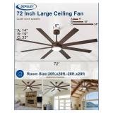$130 Depuley 72" Ceiling Fans with Lights: Large Indoor/Outdoor Ceiling Fan for Patios Living Room - 8 Blades Brown Dimmable Ceiling Fans with Remote APP Control Timer Reversible Quiet DC Motor 6 Spee