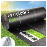 Weed Barrier Fabric, 6x300ft Landscape Fabric, 3.2oz Heavy Duty Durable Woven Geotextile Fabric, High Permeability Ground Cover Mat, Driveway Fabric, Garden Weed Control Cloth with 20 U-Securing Pegs