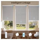 Motorized Roller Shades with Remote, Cordless Automatic Window Shades,Compatible with Alexa and Google Home Grey, 25" W x 72" H