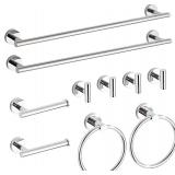 Chrome Bathroom Hardware Set 10 Piece with Towel Racks for Bathroom, SUS304 Stainless Steel Bath Towel Bar Set, 24 Inch Wall Mounted Accessories Kit