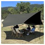 16x16 ft Large Camping Tarp with Poles Waterproof Hammock Rain Fly Camping Awning Sun Shelter (Green, with Poles)