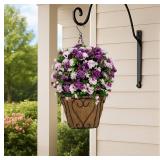 Sympathy Silks Artificial Flowers - Pink and Purple Garden Mums Hanging Basket