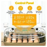 24 Egg Incubator with Temperature Control & Humidity Monitoring, Automatic Egg Turner, Built-in Egg Candler, 360  Clear View for Hatching Chicken, Duck, Quail Eggs - Ideal for Home, Classroom, Farm