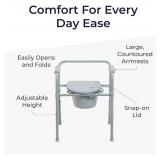 Drive Medical Folding Steel Bedside Commode Chair - Portable 3-in-1 Toilet Solution - Adjustable Height - 7.5 Qt Bucket Included - Durable Powder-Coated Steel Frame - Supports up to 350 Lb