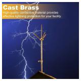 Brass Copper Lightning Rod Kit 1.64 ft Pure Copper Lightning Rods Removable with Down Conductor Clamp Three-pole Protect Electrical Equipment Tin House Tower Tank Roof Barns Building Industrial Safety