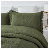 $130 Brandream Quilt Set Full Size Cotton Olive Green Floral and Vine Stitching Quilt Set Matelasse Bedding Ruffled Bedspread 3-Piece