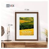 VCK 16x20 Picture Frame 5 Pack - Brown, High-End Wood Poster Frames with Tempered Glass, Display 11x14 Photo with Mat or 16x20 without Mat, Art Gallery-Quality, Wall Hanging