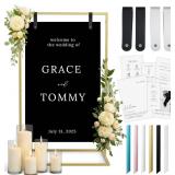 Gold Wedding Welcome Sign Stand with Holder - Elegant Metal Easel Display for Seating Chart, Reception Signs, Welcome Board - 30+ Customizable designs for Baby, Bridal Shower - Versatile Party Sign Ho