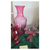 3- Cranberry Glass Pieces