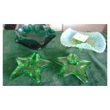 Green Opalescent Bowl, Green Bowl and Green Votive Star Holder