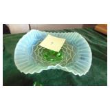 Green Opalescent Bowl, Green Bowl and Green Votive Star Holder