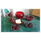 6-Ruby and Ruby Amberia Glass Pieces