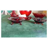 6-Ruby and Ruby Amberia Glass Pieces