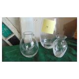 3- Clear Glass Vases, some are Signed on Bottom