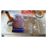 Assorted Vases and Glass Flower Frogs, Some Light Purple Pieces