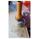 Assorted Vases and Glass Flower Frogs, Some Light Purple Pieces