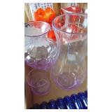 Assorted Vases and Glass Flower Frogs, Some Light Purple Pieces