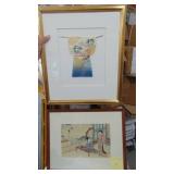 Vintage Japanese Print and Vintage Japanese Watercolor on Paper