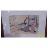 Vintage Japanese Print and Vintage Japanese Watercolor on Paper