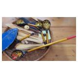 Wicker Tray, Wood Utensils and Metal Bug Art