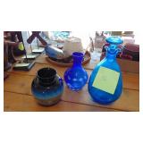 3-Blue Glass Pieces, Blenko Decanter