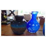 3-Blue Glass Pieces, Blenko Decanter
