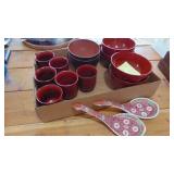 Wood and Wood Fiber cups and Bowls with 2 Ceramic Spoon Rests
