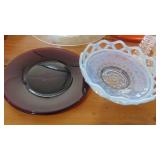Assorted Glassware and Pink Plates