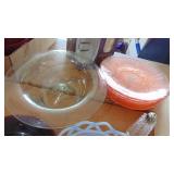 Assorted Glassware and Pink Plates