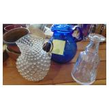 2-Water Pitcher and Glass Decanter, Signed, Missing Top
