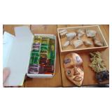 Soapstone Floral Piece, Little Figures, Glass Placecard Holders and Small Decor Mask
