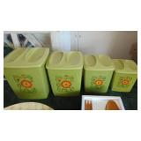 Retro Fiberglass Bowl, Salad Set and Plastic Canister Set