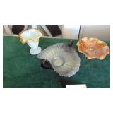 3- Various Glass Pieces, 2 Iridescent Items