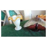 3- Various Glass Pieces, 2 Iridescent Items