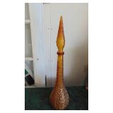 Vintage MCM Tall Amber Bottle with Stopper