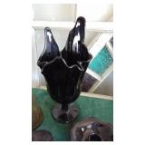 Vintage Black Amethyst Glass Pieces and Small Vase