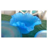 2-Pieces of Blue Stretch Glass and Blue Stain Glass Bowl