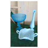 3-Pieces of Satin Blue/Cream Glass