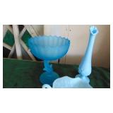 3-Pieces of Satin Blue/Cream Glass