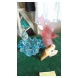 2- Art Glass Birds and 1 Stone Bird